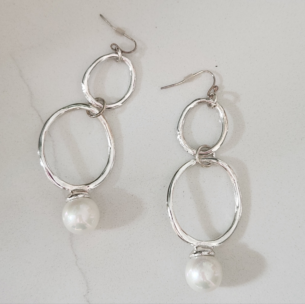 Kennedy Row Dangle Earrings with Faux Pearl Drops and Sterling Posts